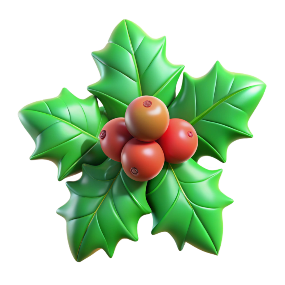 magnificent rustic Green Christmas Holly Leaves and Berries Isolated original png