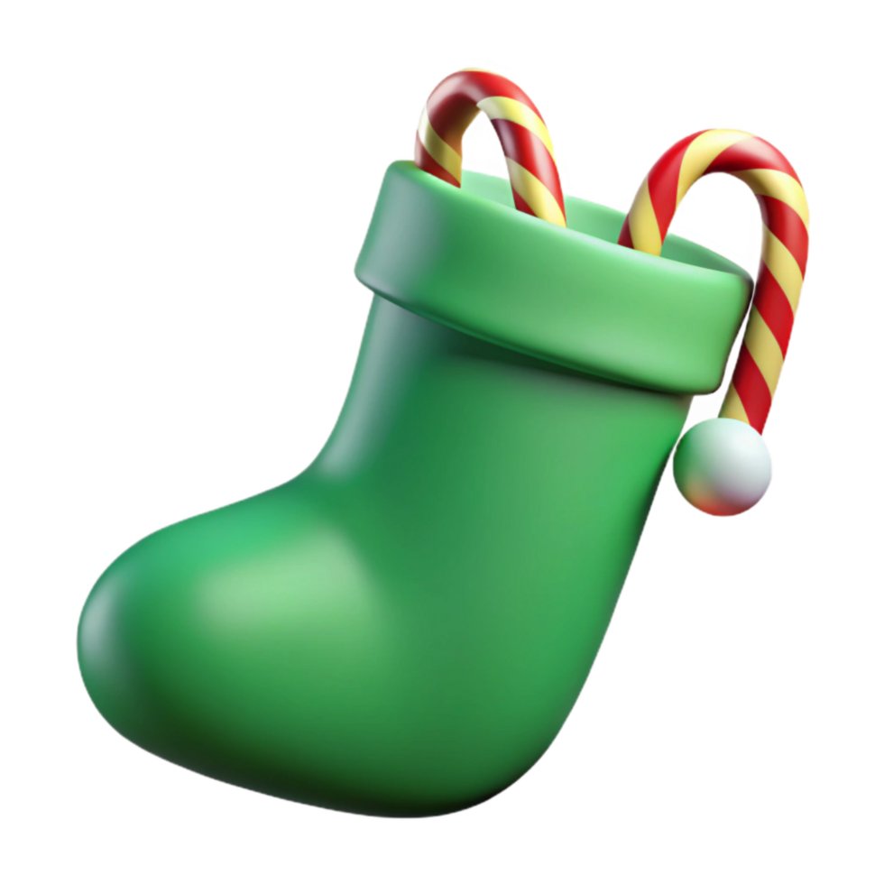 serene creative Green Christmas Stocking Isolated with Candy Cane original png