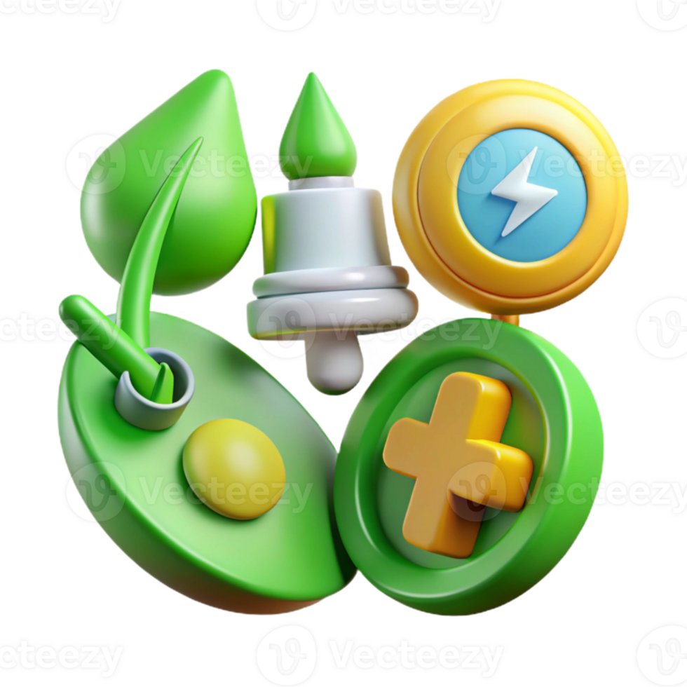 elegant traditional Green Energy Icon Set Colorful Transparent Background detailed png