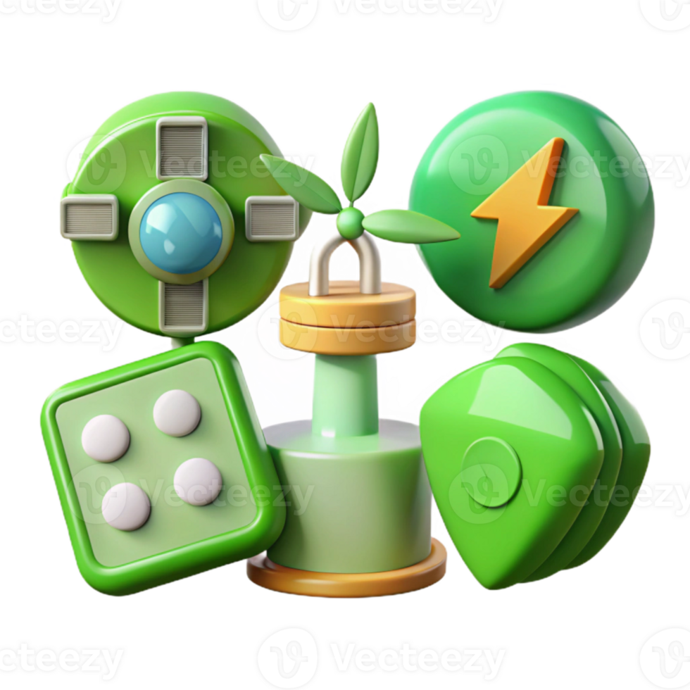 vibrant abstract Green Energy Icon Set Colorful Transparent Background high quality png