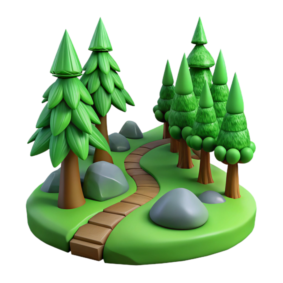 dramatic artistic Green Forest Trail Side View Isolated high quality png
