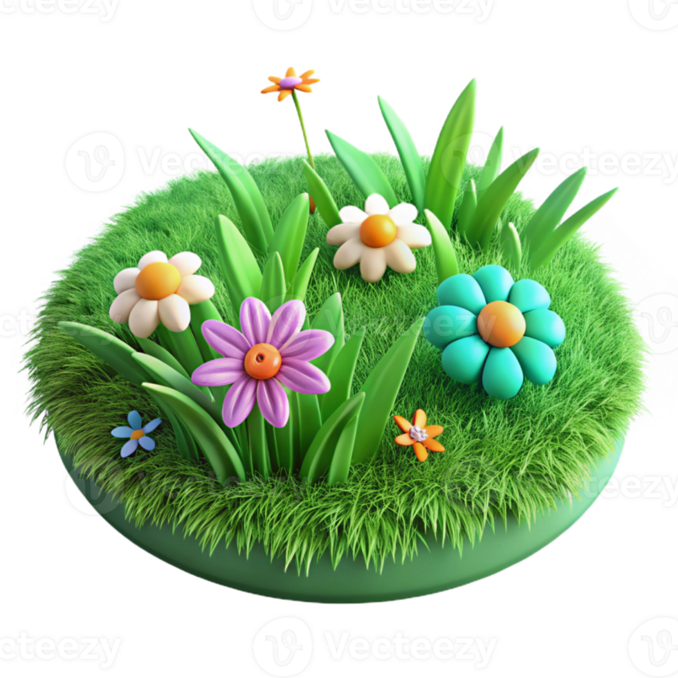 beautiful classic Green Grass Field with Wildflowers Cutout original png