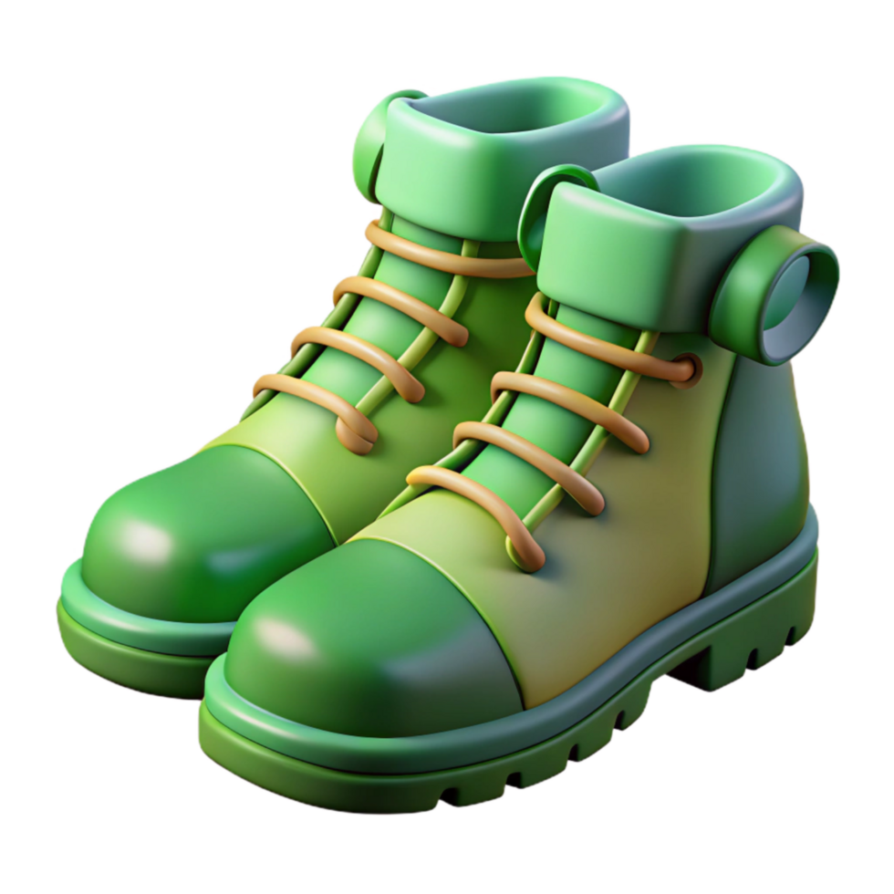 impressive classic Green Hiking Boots Side View Isolated on Transparent Background genuine png