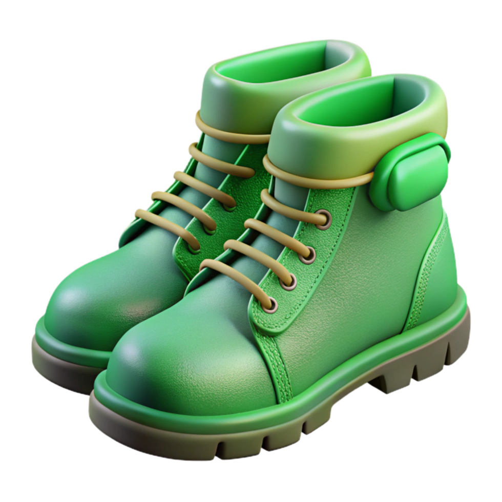 beautiful abstract Green Hiking Boots Side View Isolated on Transparent Background authentic png