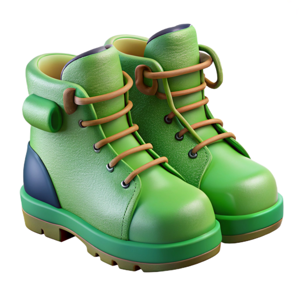 impressive creative Green Hiking Boots Side View Isolated on Transparent Background high resolution png