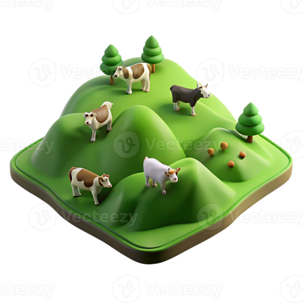 dramatic abstract Green Hillside with Grazing Cattle Aerial View Cutout exclusive png