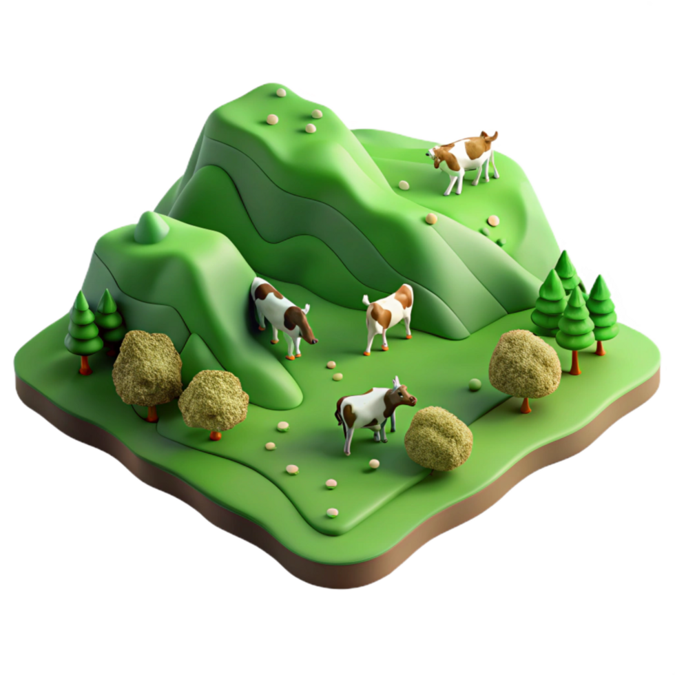 impressive traditional Green Hillside with Grazing Cattle Aerial View Cutout original png