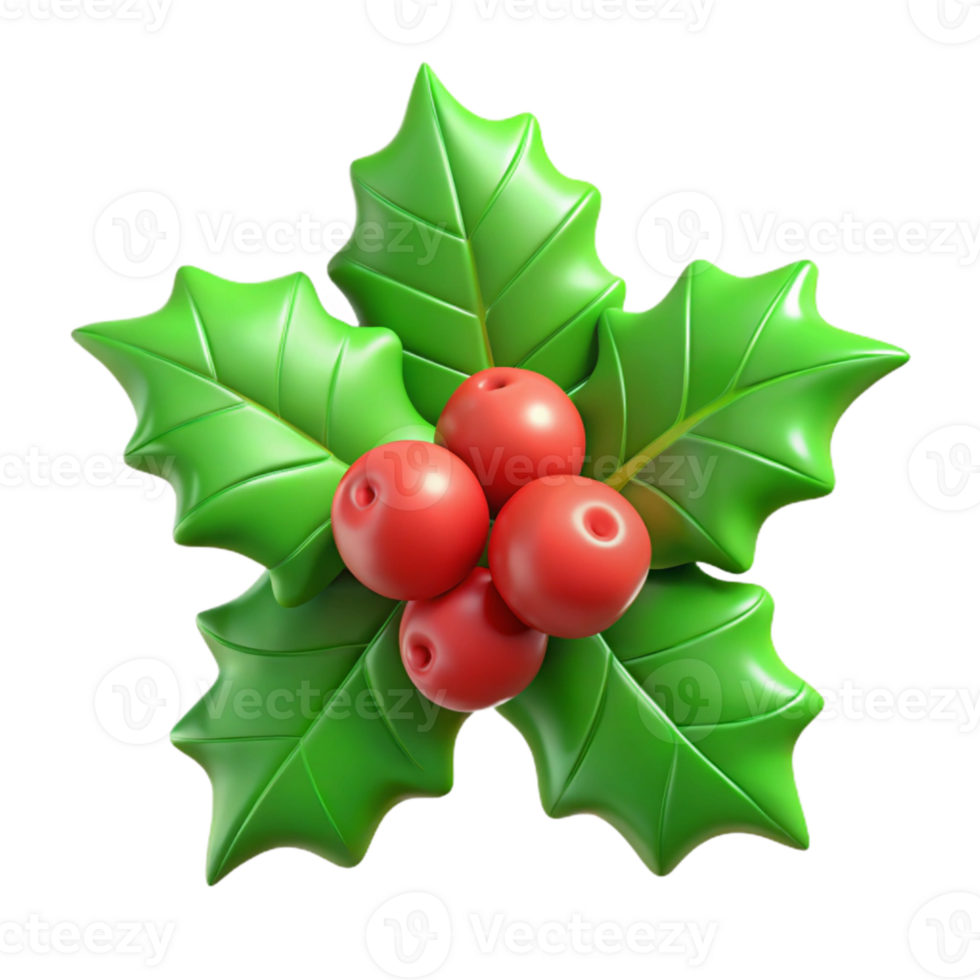 serene vintage Green Holly Sprig Cutout with Red Berries detailed png