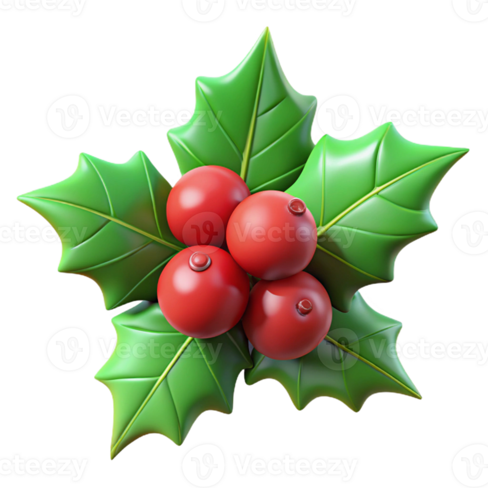 wonderful creative Green Holly Sprig with Red Berries Isolated Element high quality png