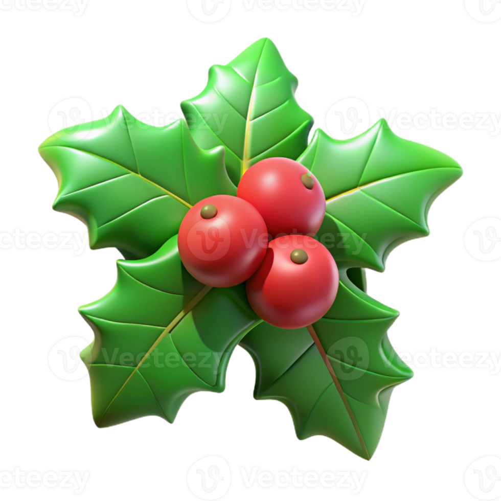 vibrant modern Green Holly Sprig with Red Berries Isolated Element professional png