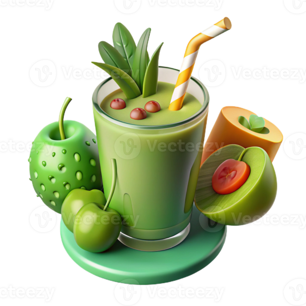 vibrant creative Green Juice Glass Cutout with Fresh Ingredients detailed png