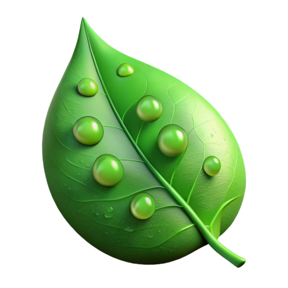elegant artistic Green Leaf with Dewdrop Macro Shot Isolated authentic png