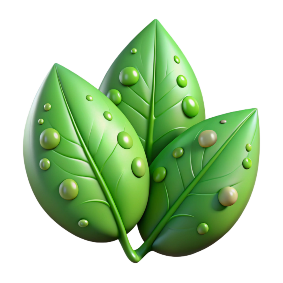 serene rustic Green Leaves with Water Droplets Close Up Transparent Background Isolated authentic png