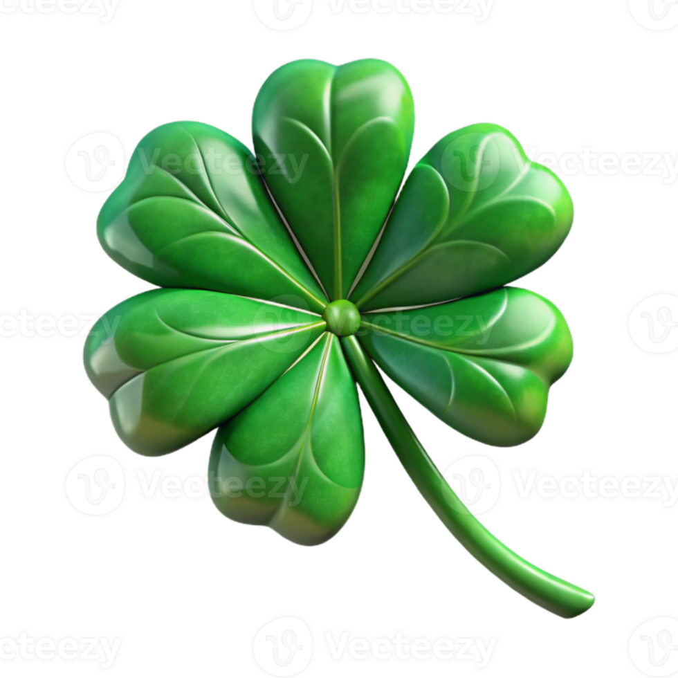vibrant artistic Green Shamrock Leaf Isolated with Stem 4K png
