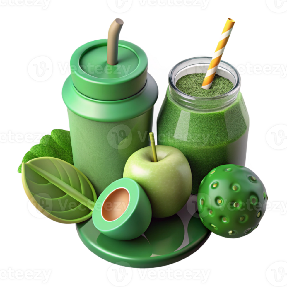 serene contemporary Green Smoothie Ingredients Isolated on White detailed png