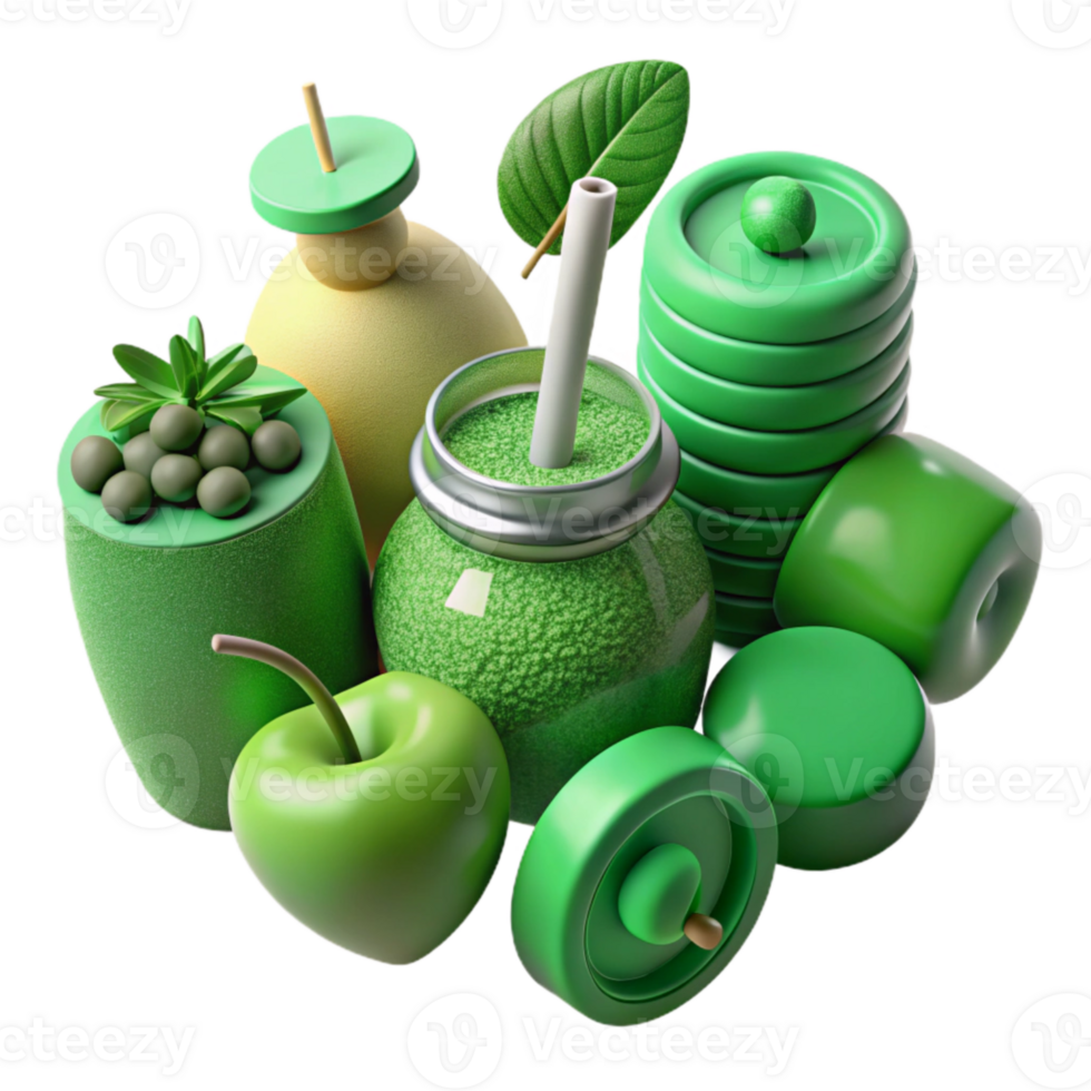 impressive classic Green Smoothie Ingredients Isolated on White high resolution png