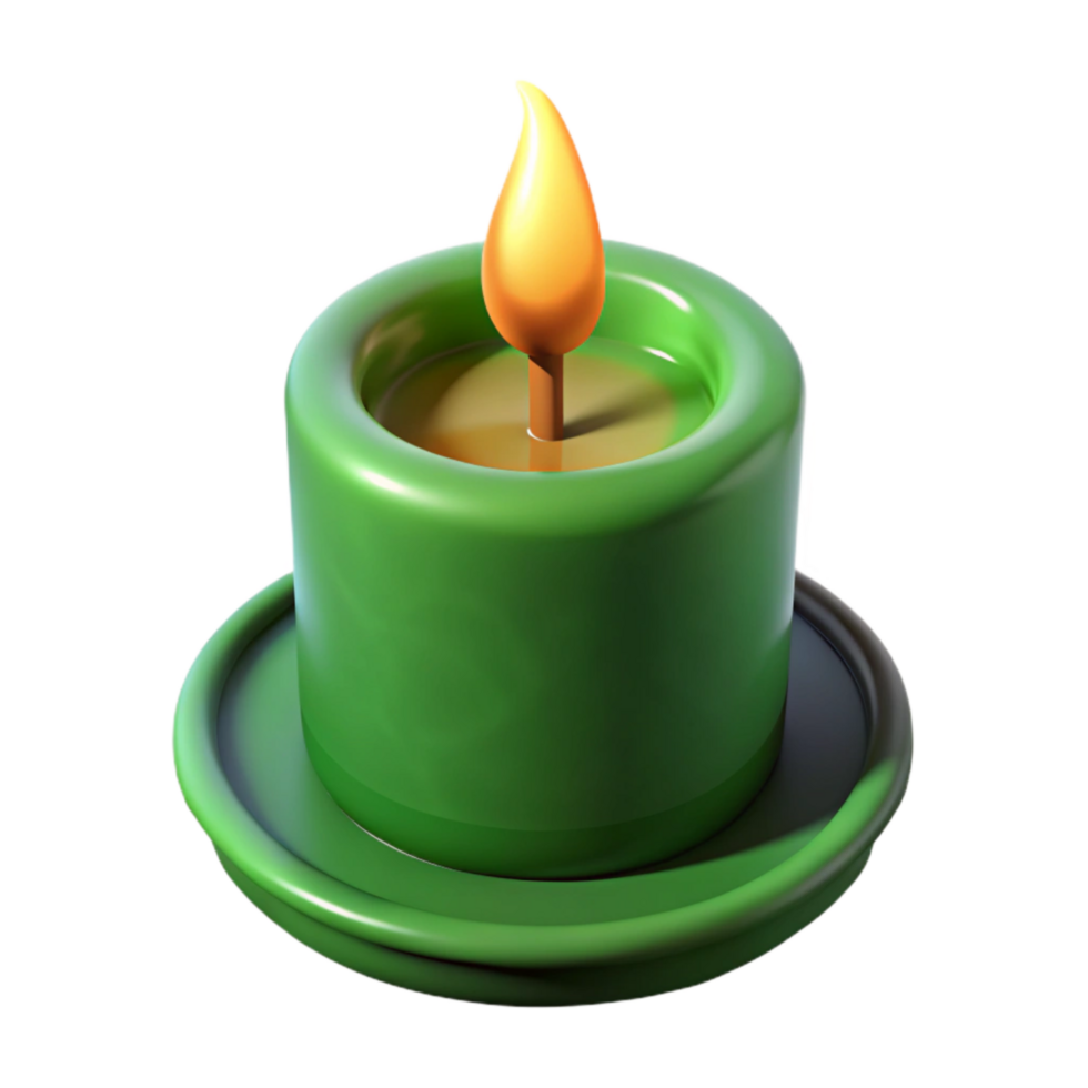 elegant minimalist Green Spa Candle Burning Isolated on Transparent Background original png