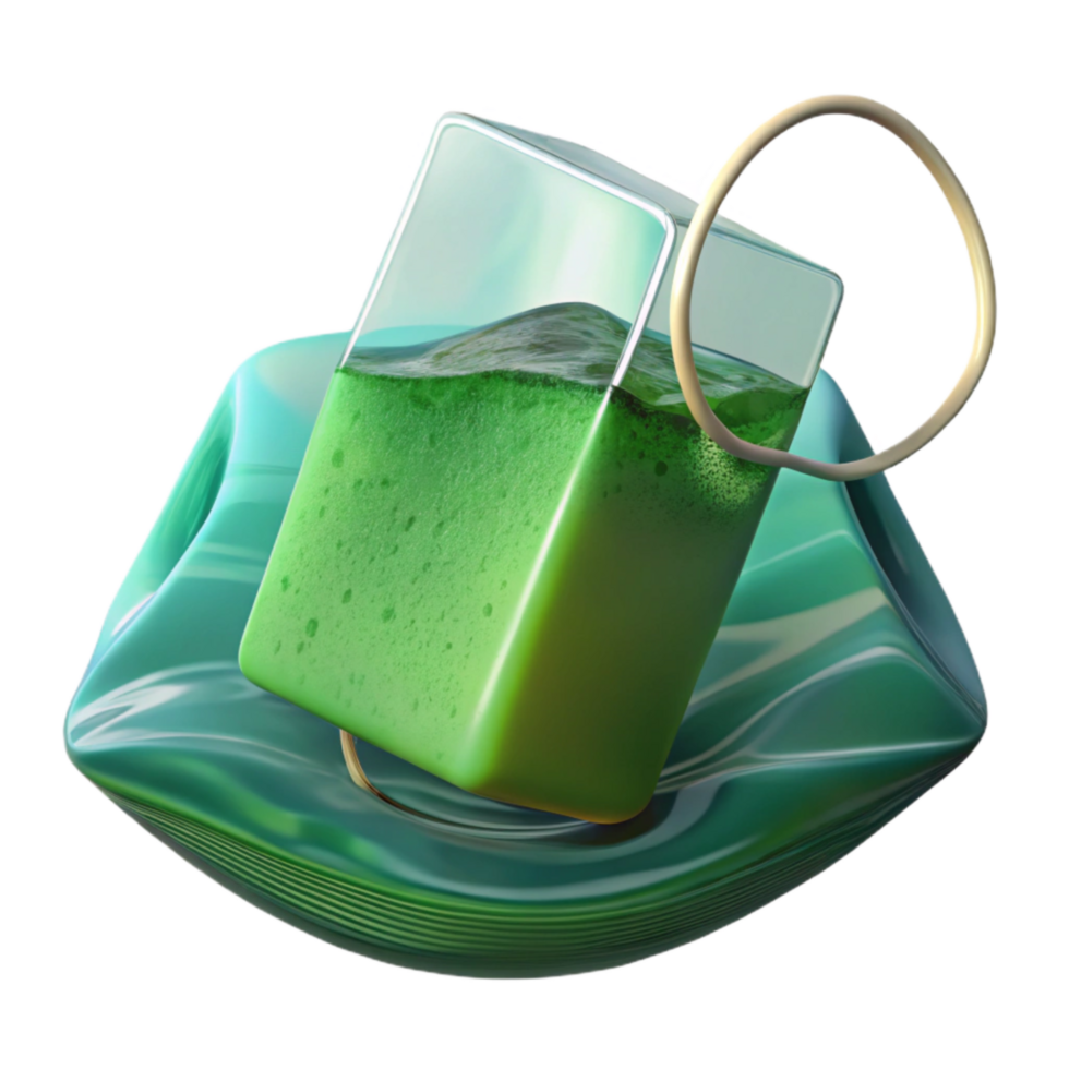 wonderful traditional Green Tea Bag in Water Transparent Background 4K png