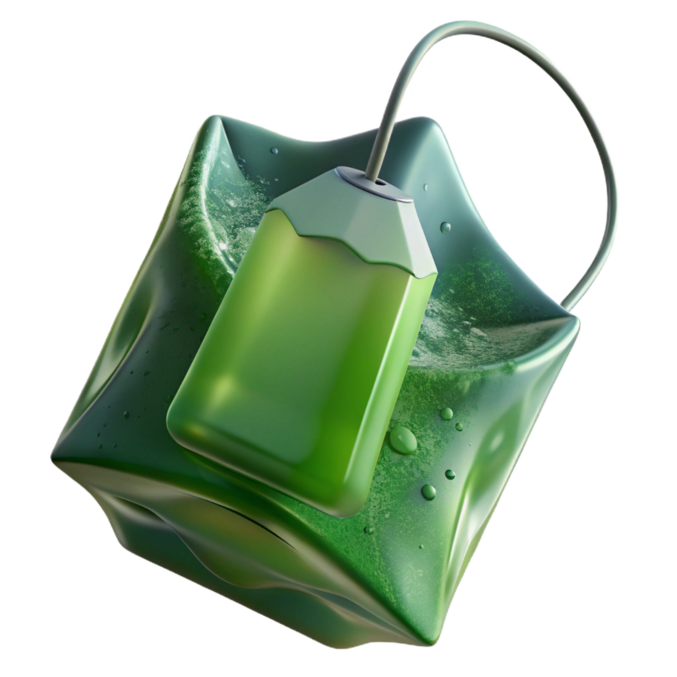 vibrant creative Green Tea Bag in Water Transparent Background high quality png