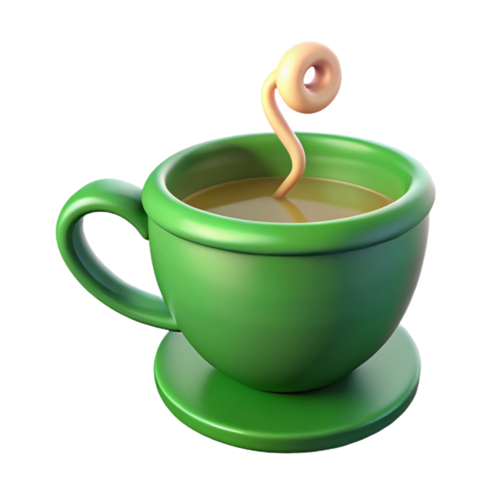 wonderful minimalist Green Tea Cup Cutout with Steam on Transparent Background high resolution png