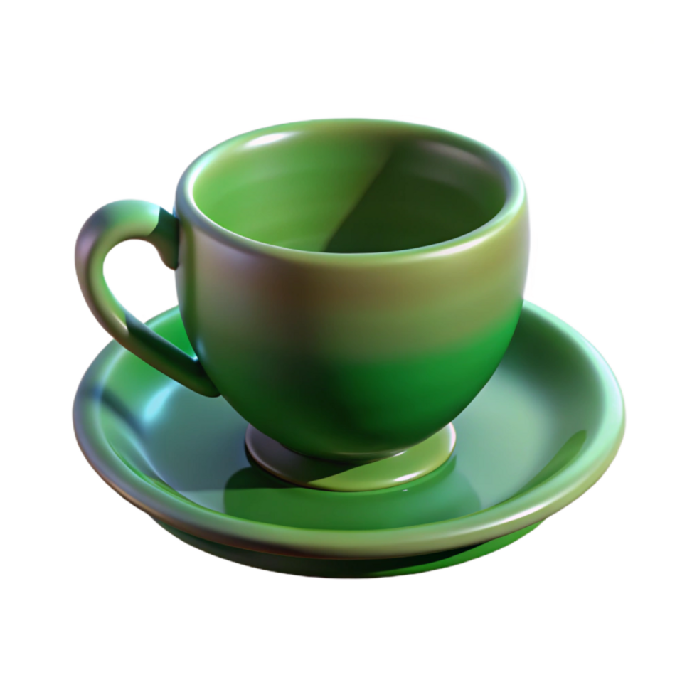 extraordinary abstract Green Teacup with Saucer Isolated on Transparent Background authentic png