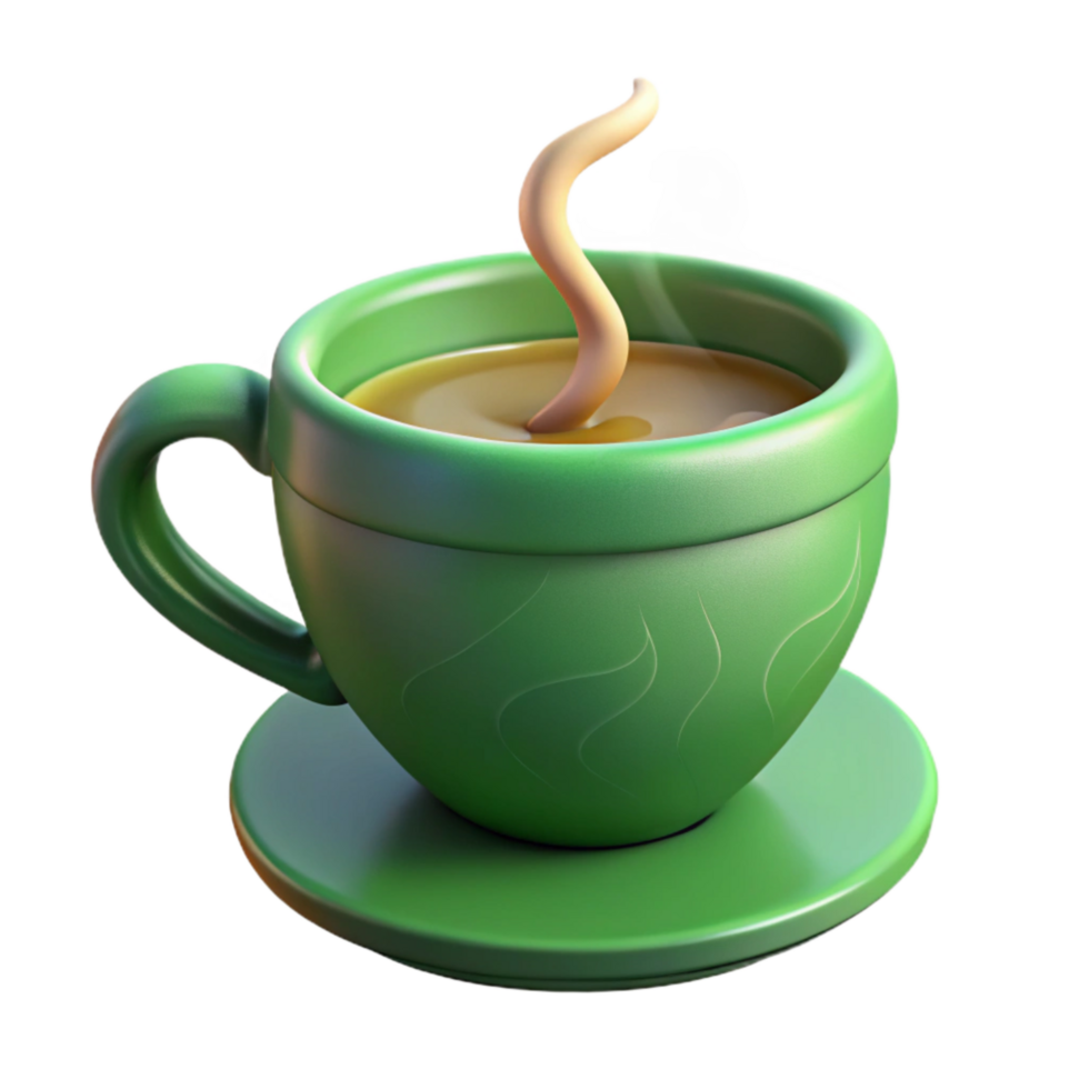 elegant modern Green Tea Cup with Steam Cutout Transparent Background premium png