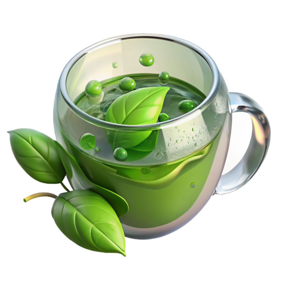 extraordinary modern Green Tea Leaves in Water Transparent Background genuine png