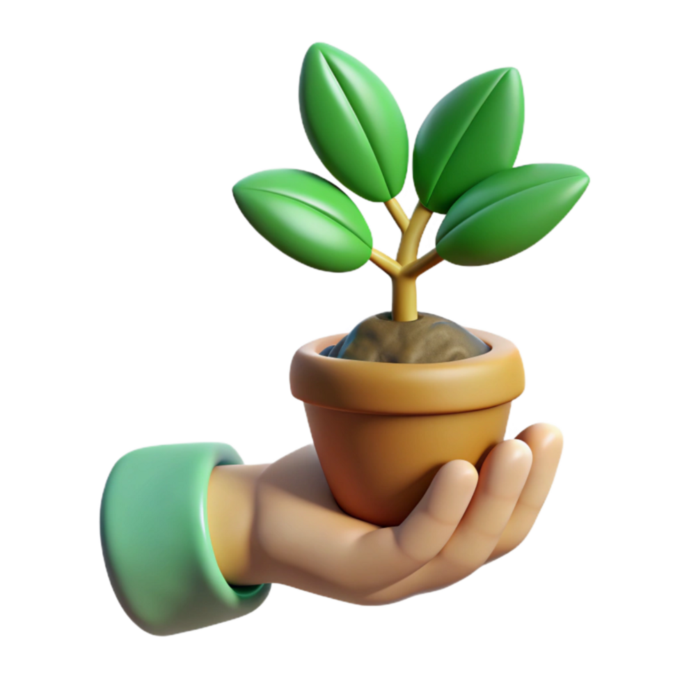 elegant classic Green Thumb Holding Plant Isolated authentic png