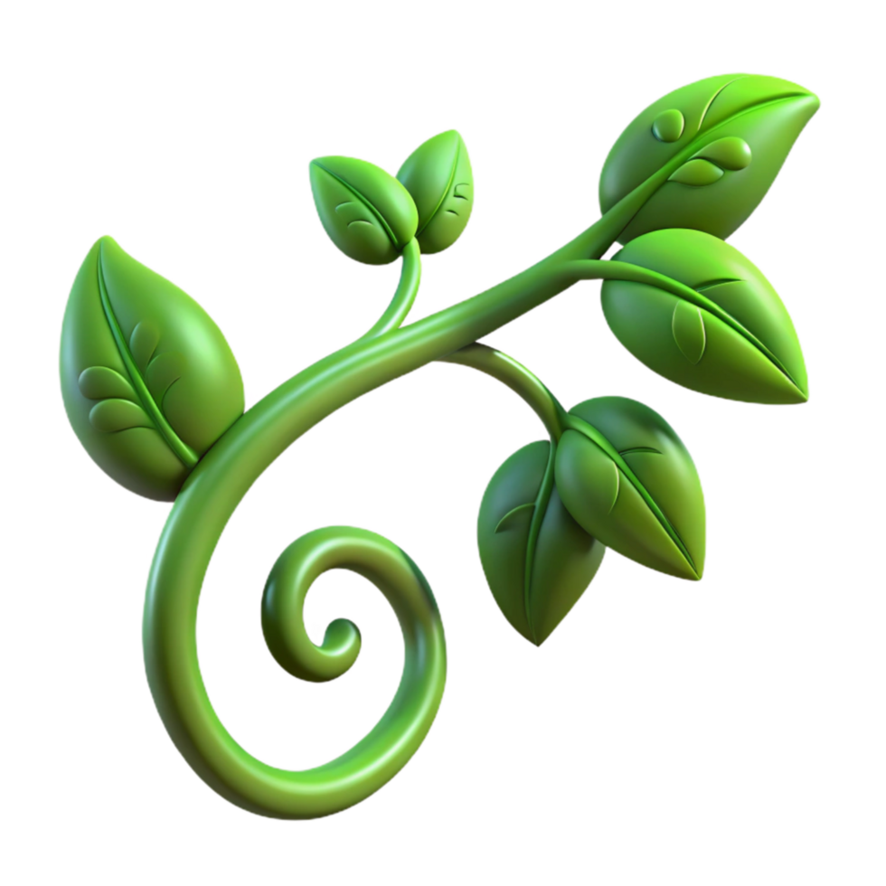 beautiful minimalist Green Vine with Leaves Curled Design Transparent Background premium png