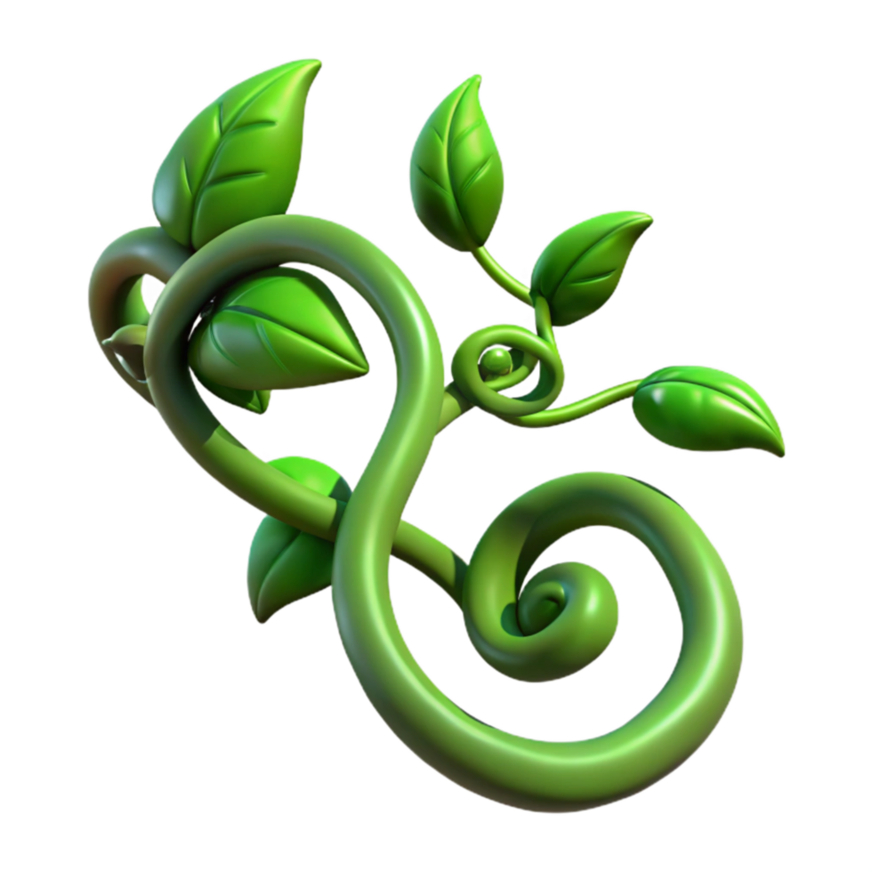 extraordinary minimalist Green Vine with Leaves Curled Design Transparent Background high quality png