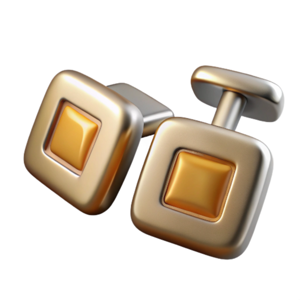 elegant traditional Groom Cufflinks Gold Square Design Isolated high quality png
