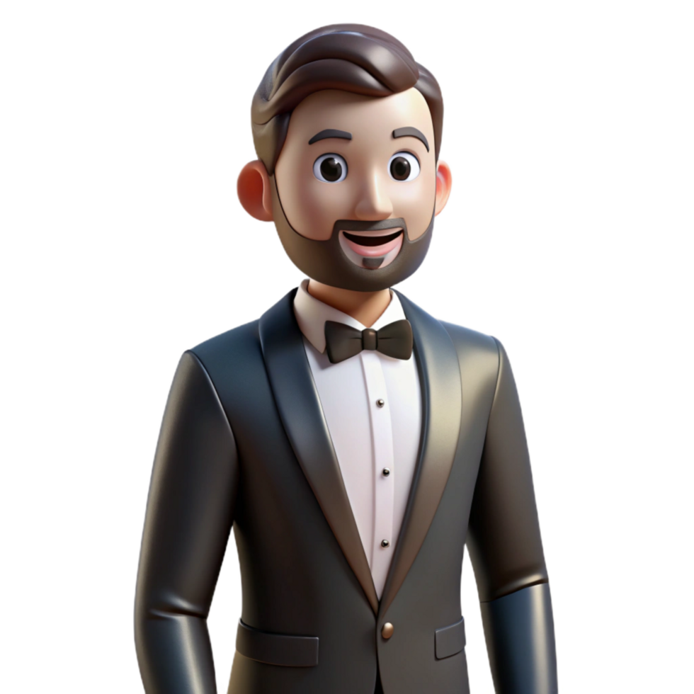 magnificent classic Groom in Black Tuxedo Isolated on Transparent Background detailed png