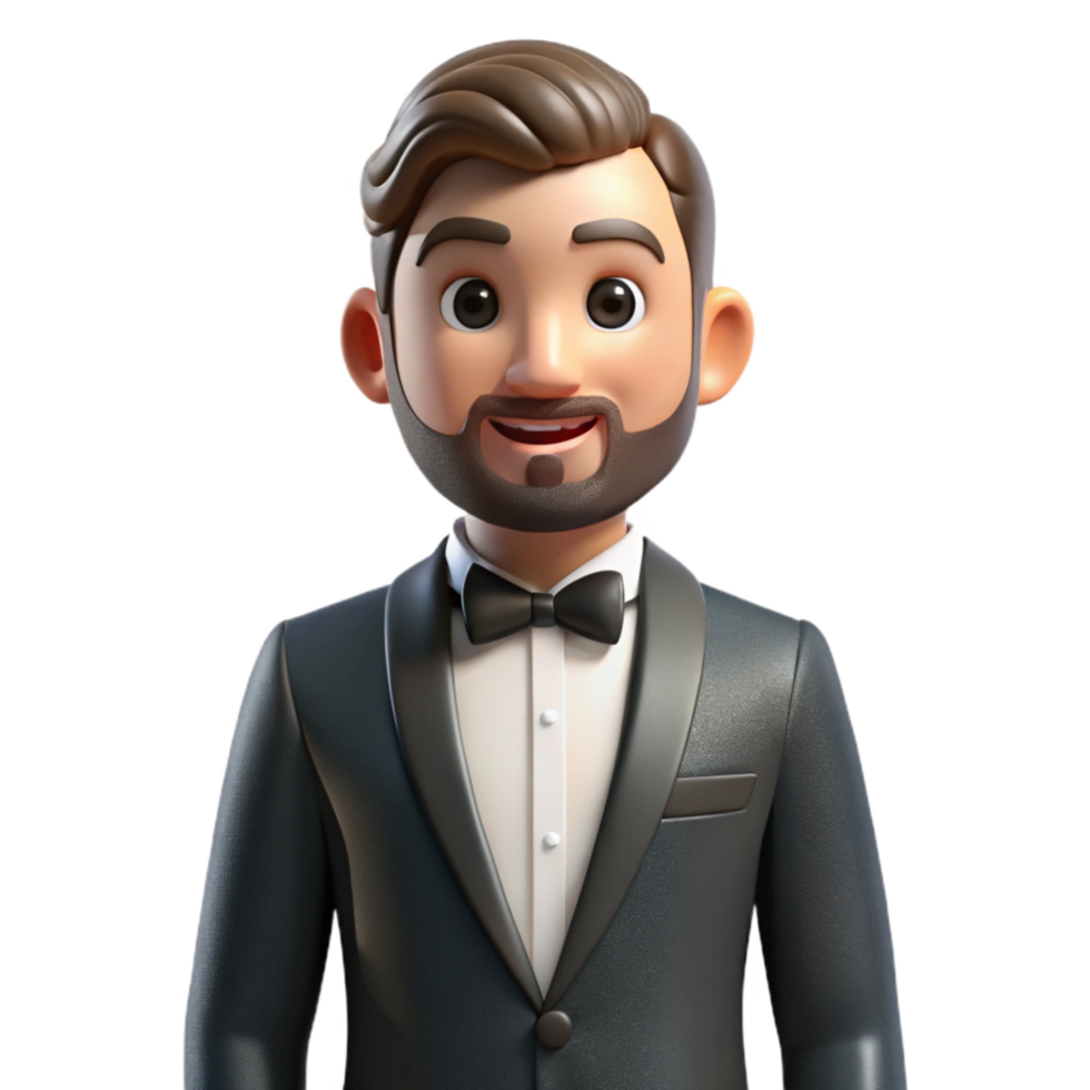 impressive creative Groom in Black Tuxedo Isolated on Transparent Background premium png