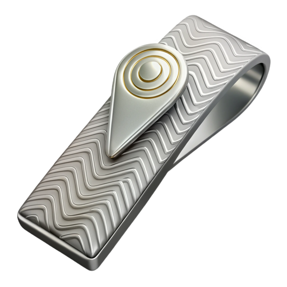 beautiful minimalist Groom Tie Clip Silver Engraved Design Isolated genuine png