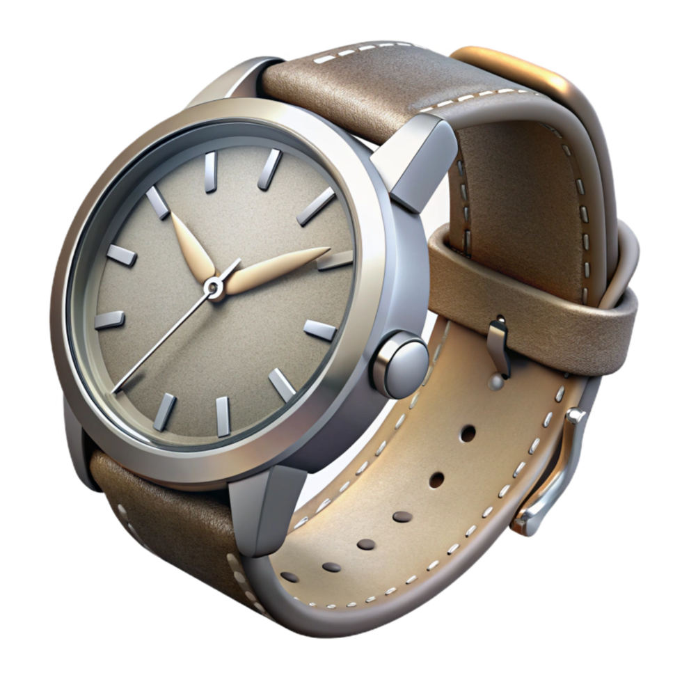 stunning classic Groom Watch Silver Leather Strap Classic Design Isolated original png