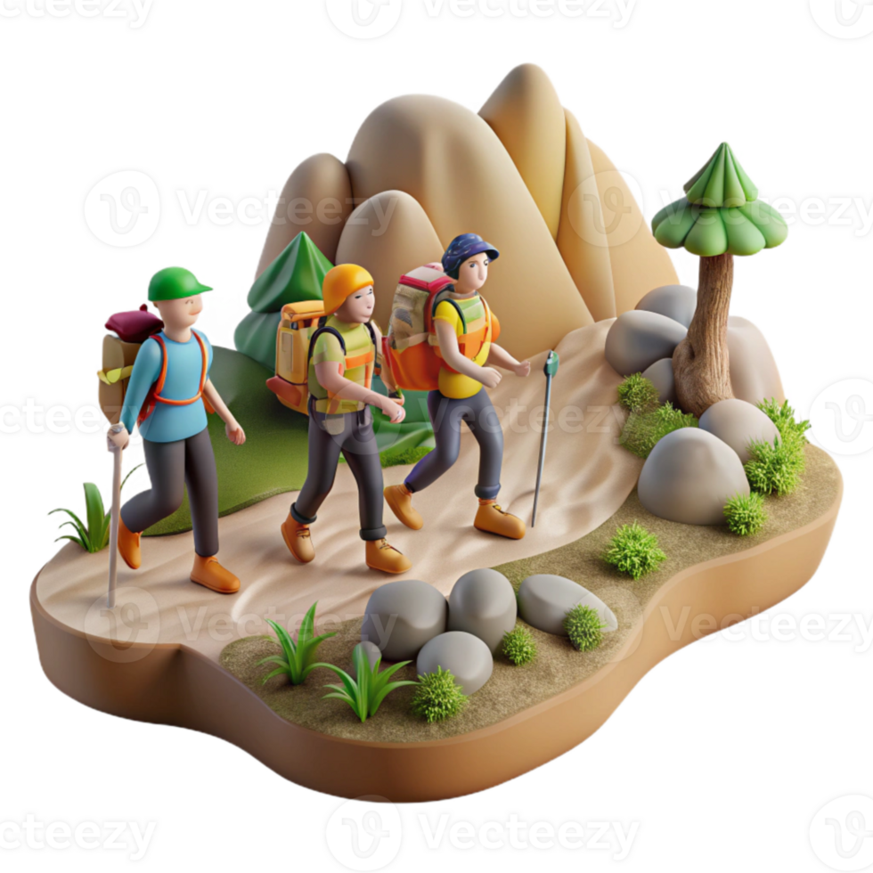 magnificent minimalist Group Hiking Up Mountain Trail Cutout genuine png