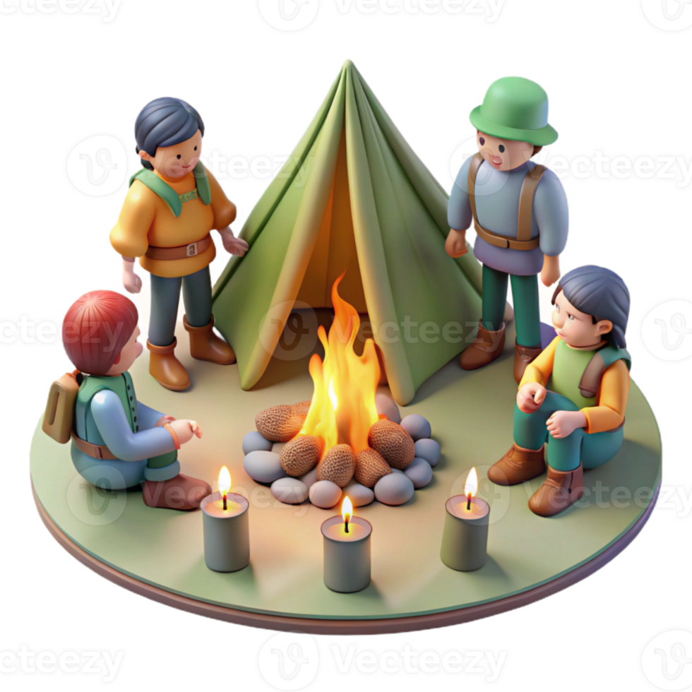 dramatic contemporary Group of Campers Around Fire Transparent Background authentic png