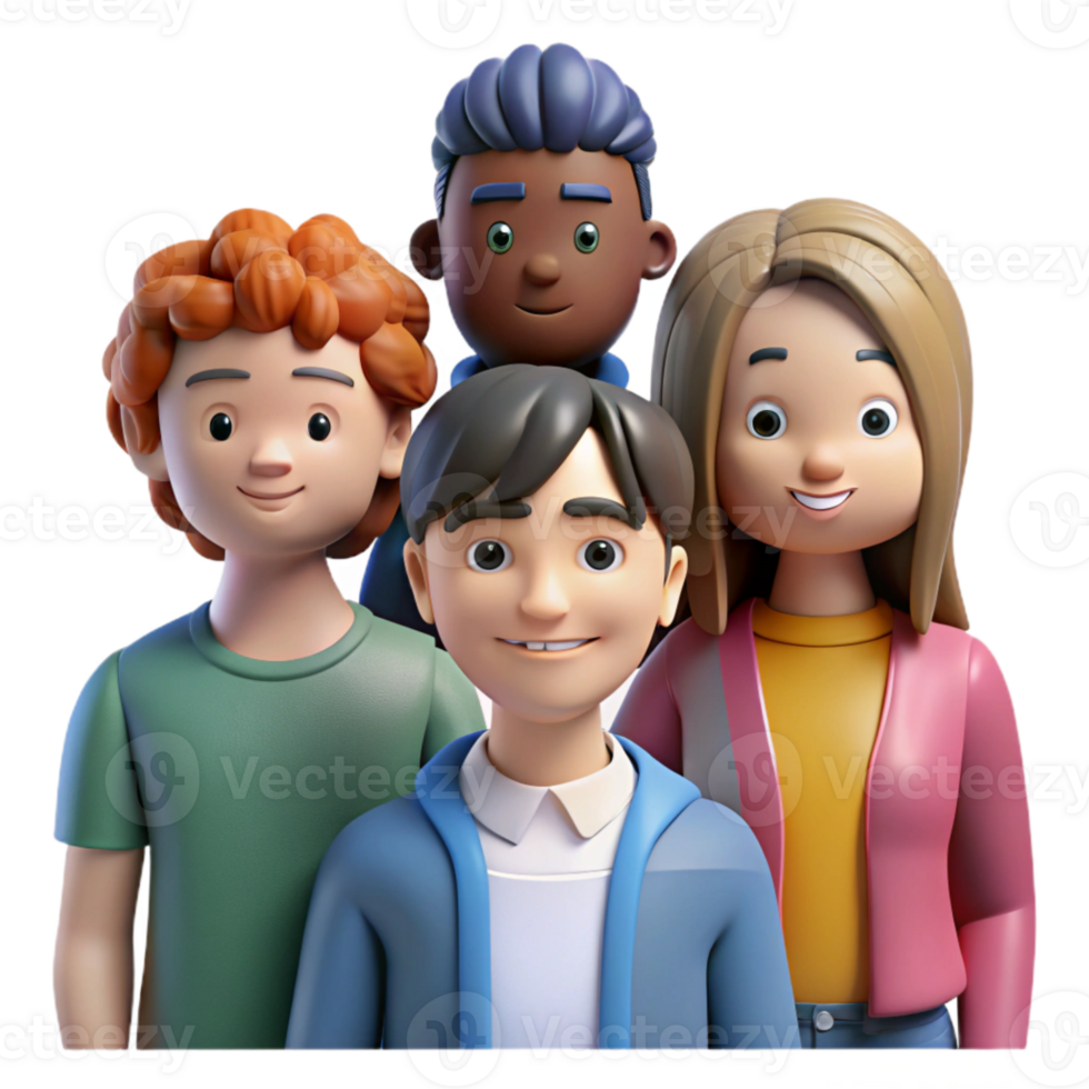 impressive abstract Group of Diverse Students Front View Isolated high resolution png