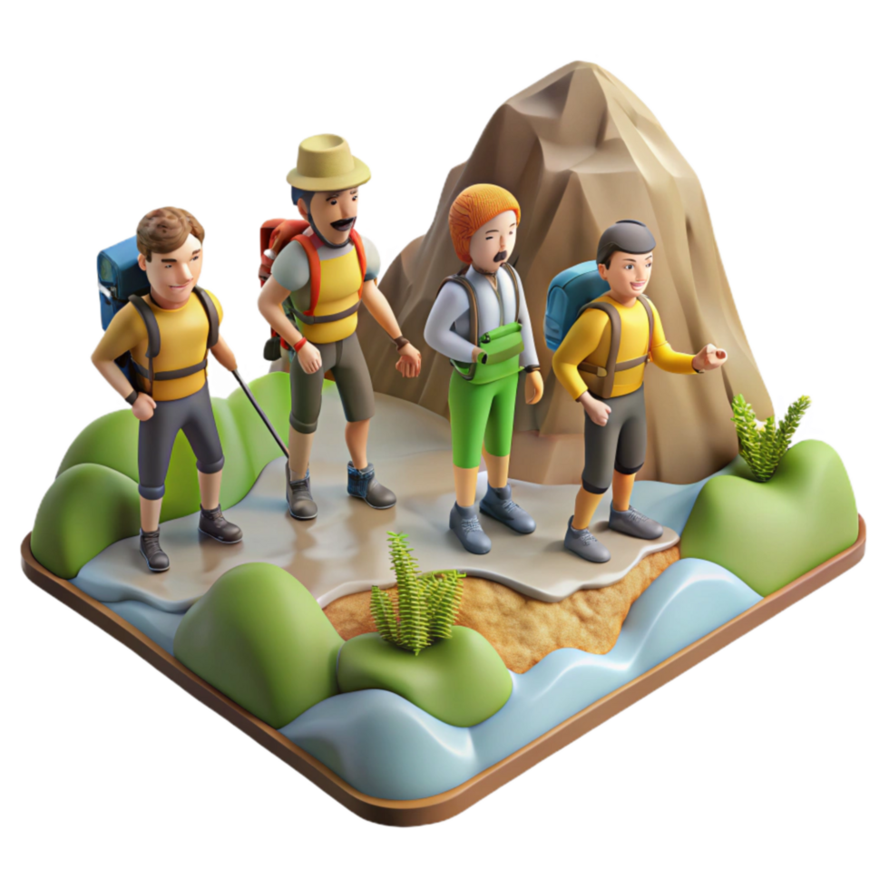 stunning minimalist Group of Hikers on Mountain Trail Cutout high quality png