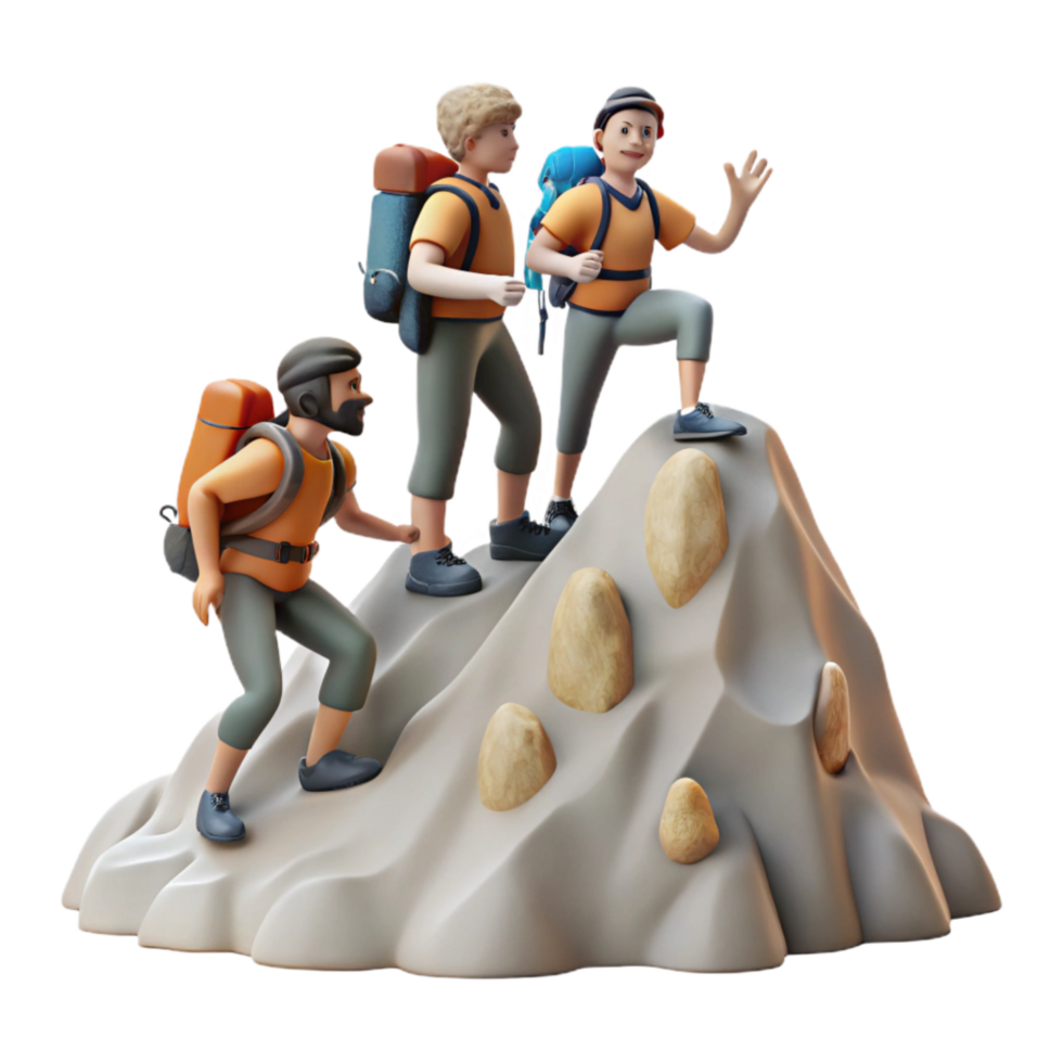 magnificent creative Group of Hikers Reaching Mountain Summit Transparent Background premium png