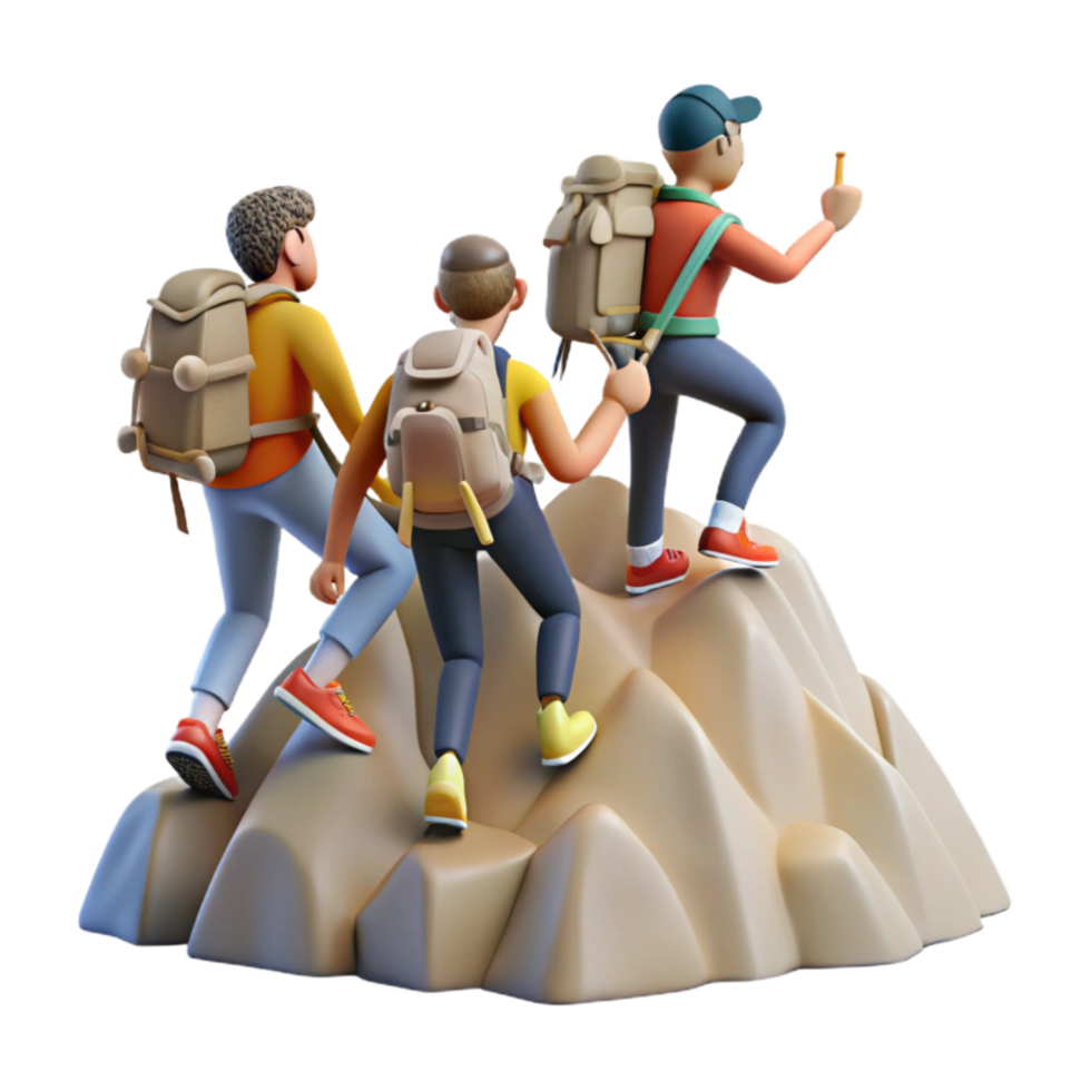 elegant contemporary Group of Hikers Reaching Mountain Summit Transparent Background professional png