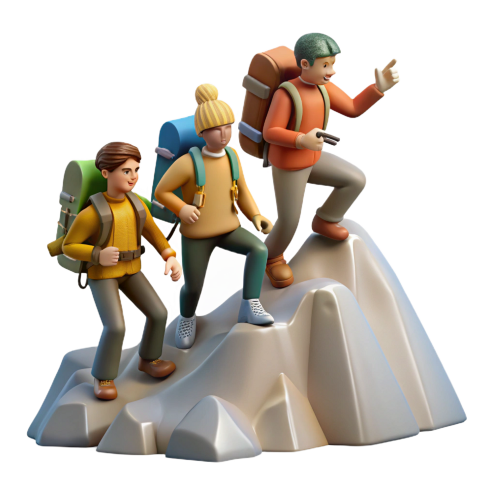 wonderful vintage Group of Hikers Reaching Mountain Summit Transparent Background 4K png