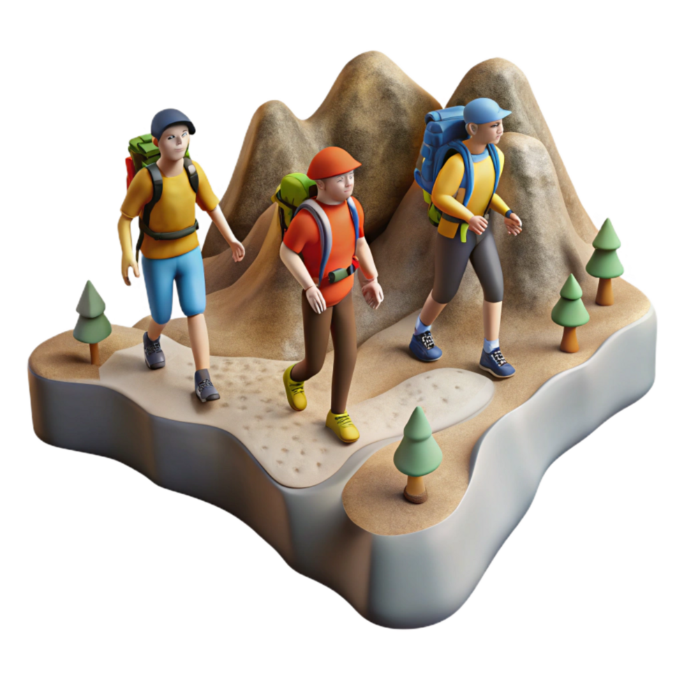 elegant classic Group of Hikers on Mountain Trail Cutout 4K png