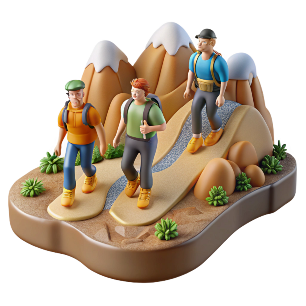 beautiful modern Group of Hikers on Mountain Trail Cutout high quality png