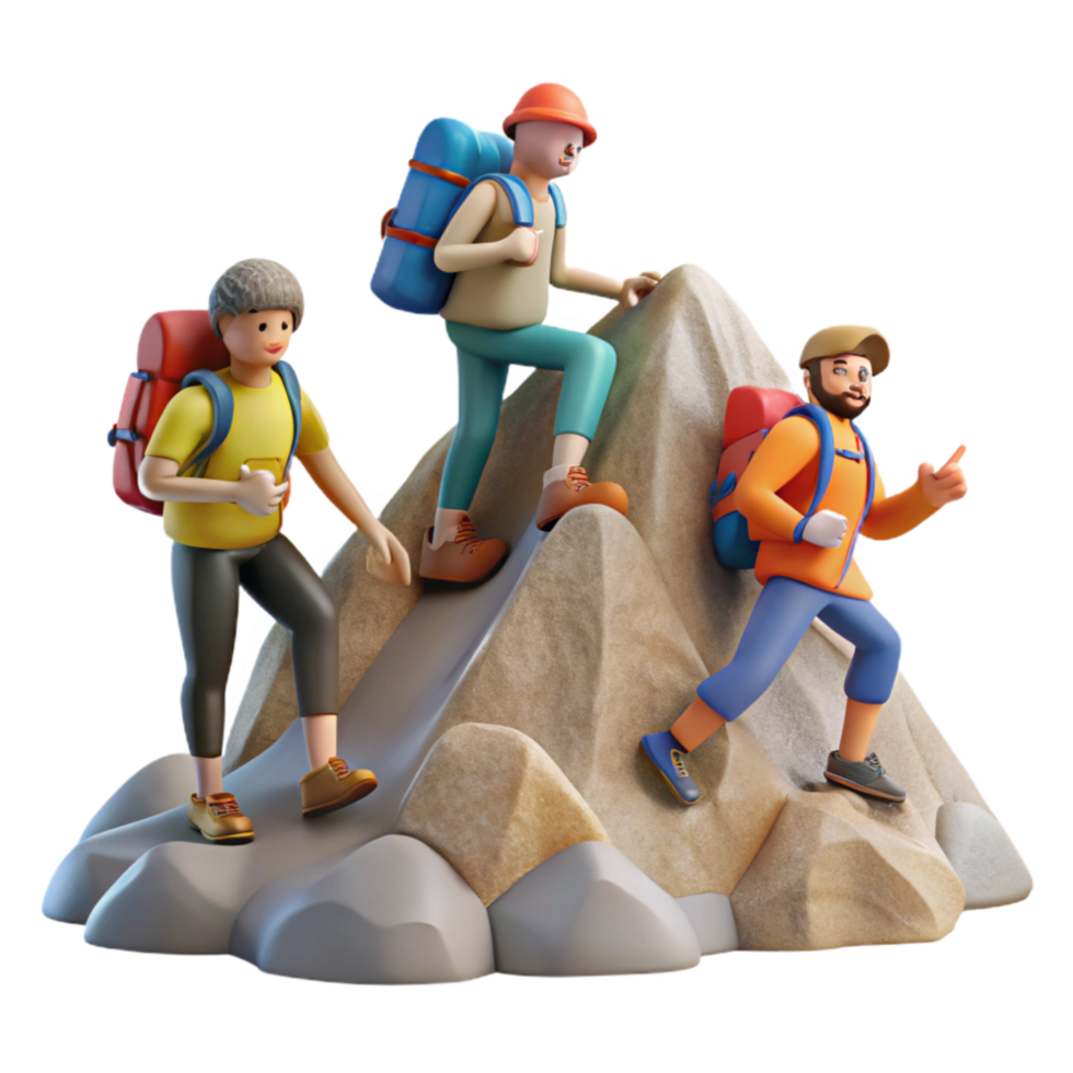 extraordinary modern Group of Hikers Reaching Mountain Summit Transparent Background premium png
