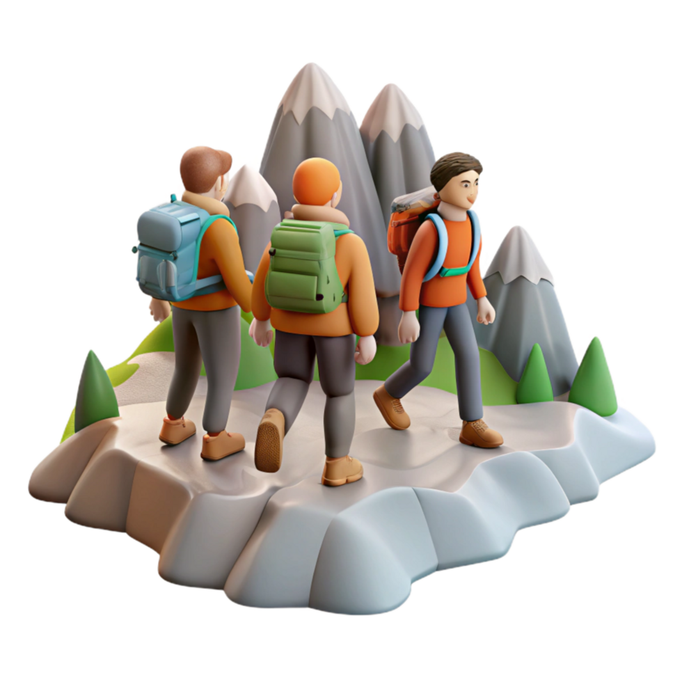 wonderful minimalist Group of People Hiking Through Jungle Isolated exclusive png