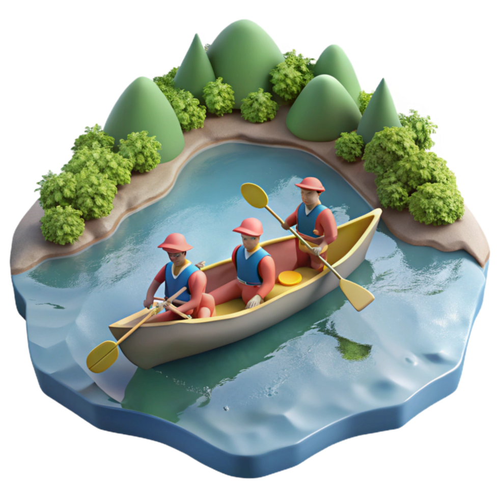 impressive classic Group of People Canoeing on Lake Cutout premium png