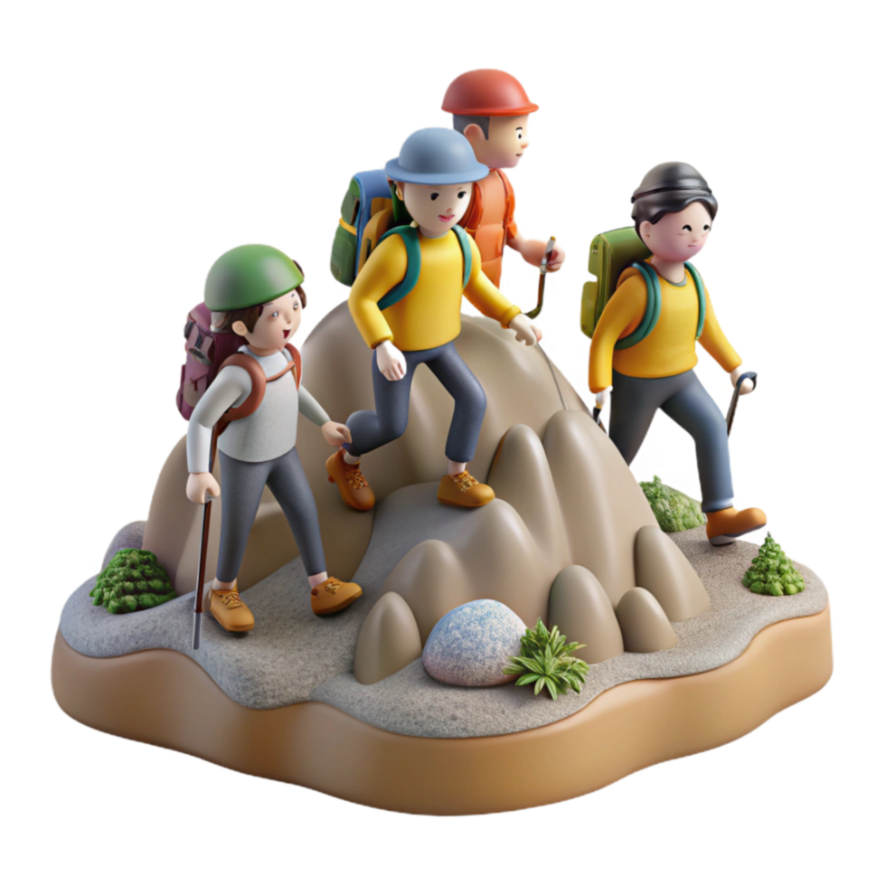 elegant artistic Group of People Hiking Through Jungle Isolated detailed png