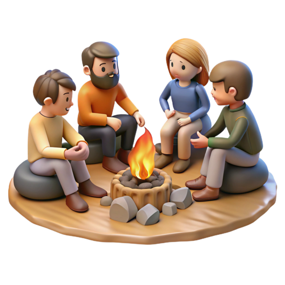 extraordinary rustic Group of People Sitting Around Campfire Isolated genuine png