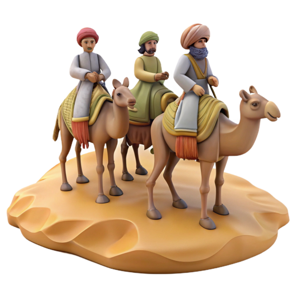 dramatic vintage Group of People Riding Camels in Desert Isolated high resolution png